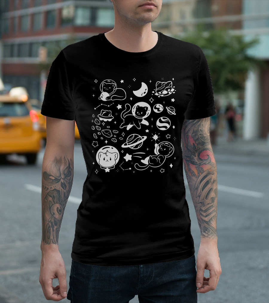 Helloapparel Space Cat Astronauts With Planets And Stars T-Shirt
