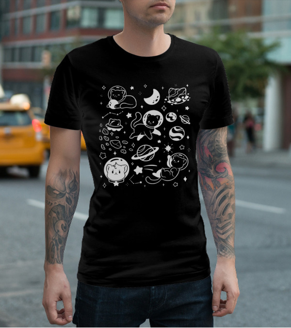 Helloapparel Space Cat Astronauts With Planets And Stars T-Shirt