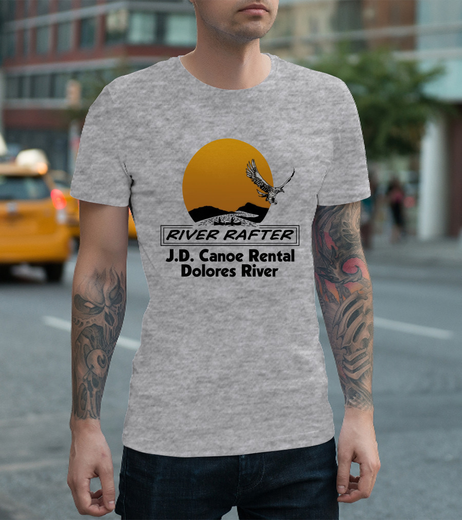 River Rafter J.D. Canoe Rental Dolores River Eagle Sunset T-Shirt