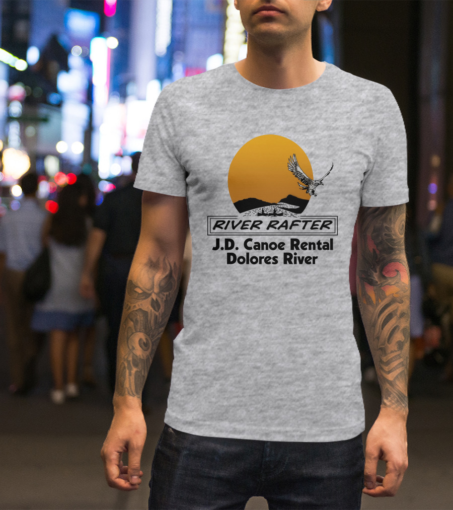 River Rafter J.D. Canoe Rental Dolores River Eagle Sunset T-Shirt