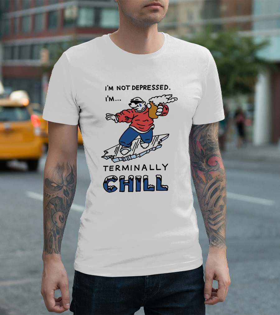 I'm Not Depressed I'm Terminally Chill Surfing Polar Bear T-Shirt