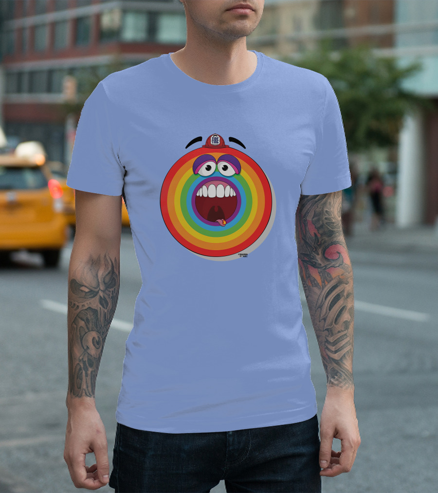 Firefighter Rainbow Face With Comic Mouth By Ernest Doty T-Shirt
