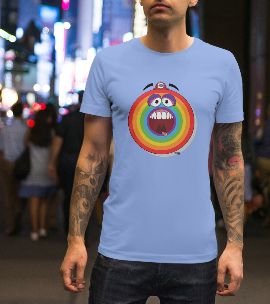 Firefighter Rainbow Face With Comic Mouth By Ernest Doty T-Shirt