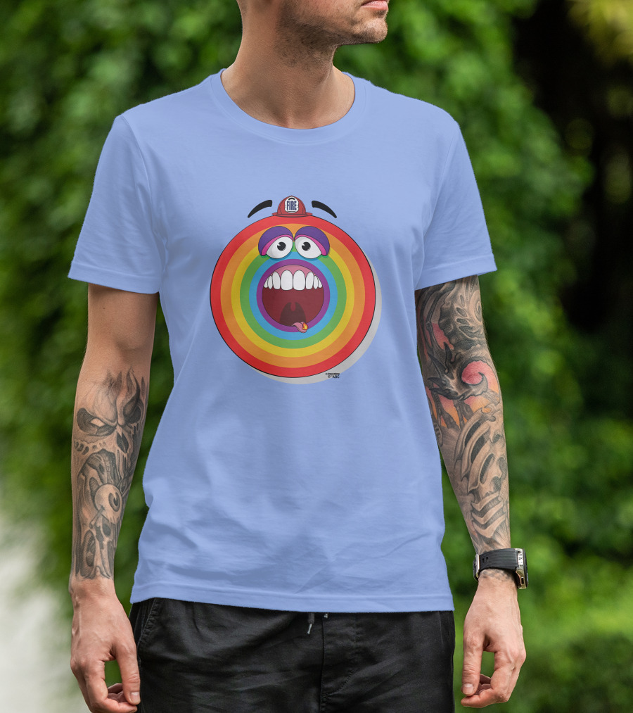 Firefighter Rainbow Face With Comic Mouth By Ernest Doty T-Shirt