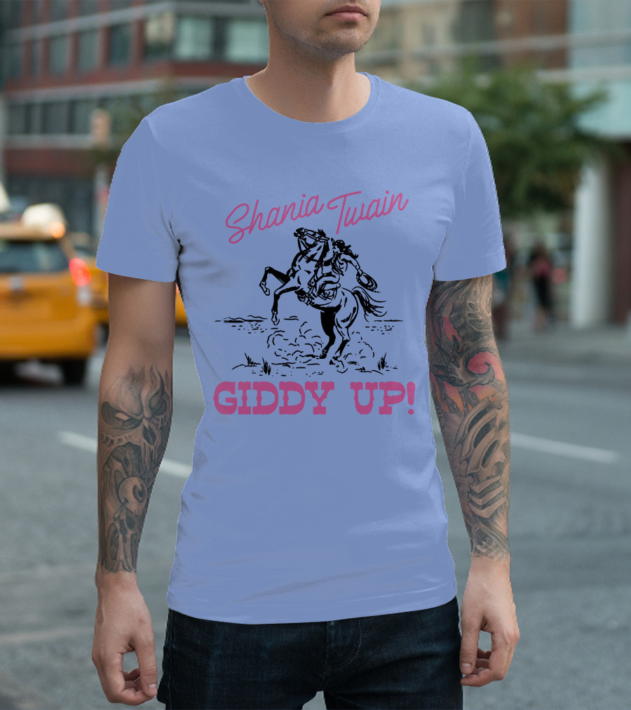 Shania Twain Giddy Up Riding Horse Sketch T-Shirt