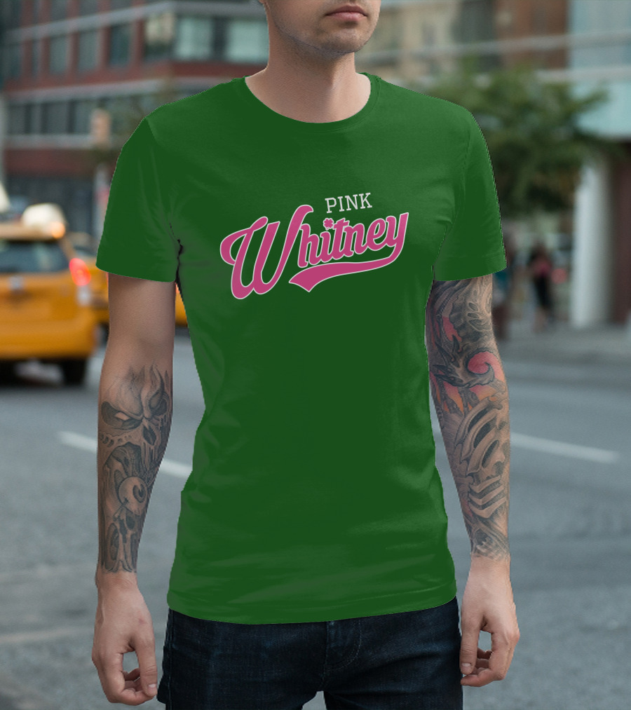 Pink Whitney Retro Bold Script Green Background T-Shirt