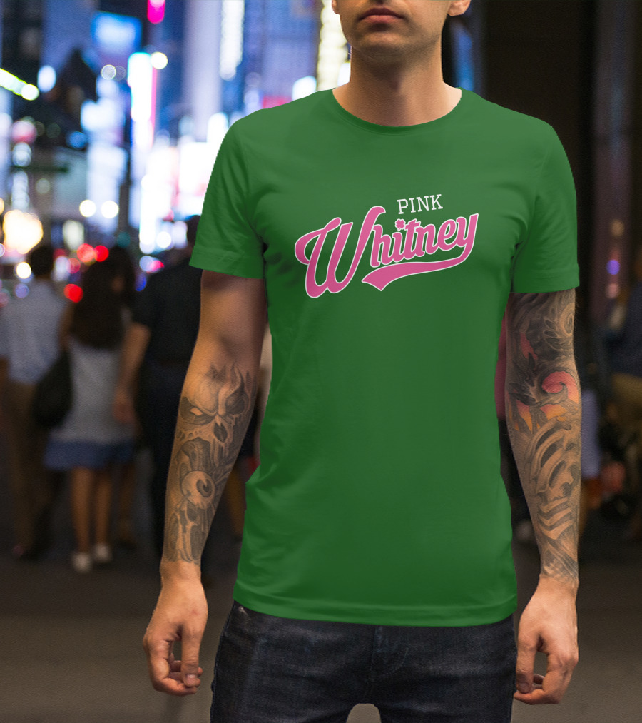 Pink Whitney Retro Bold Script Green Background T-Shirt