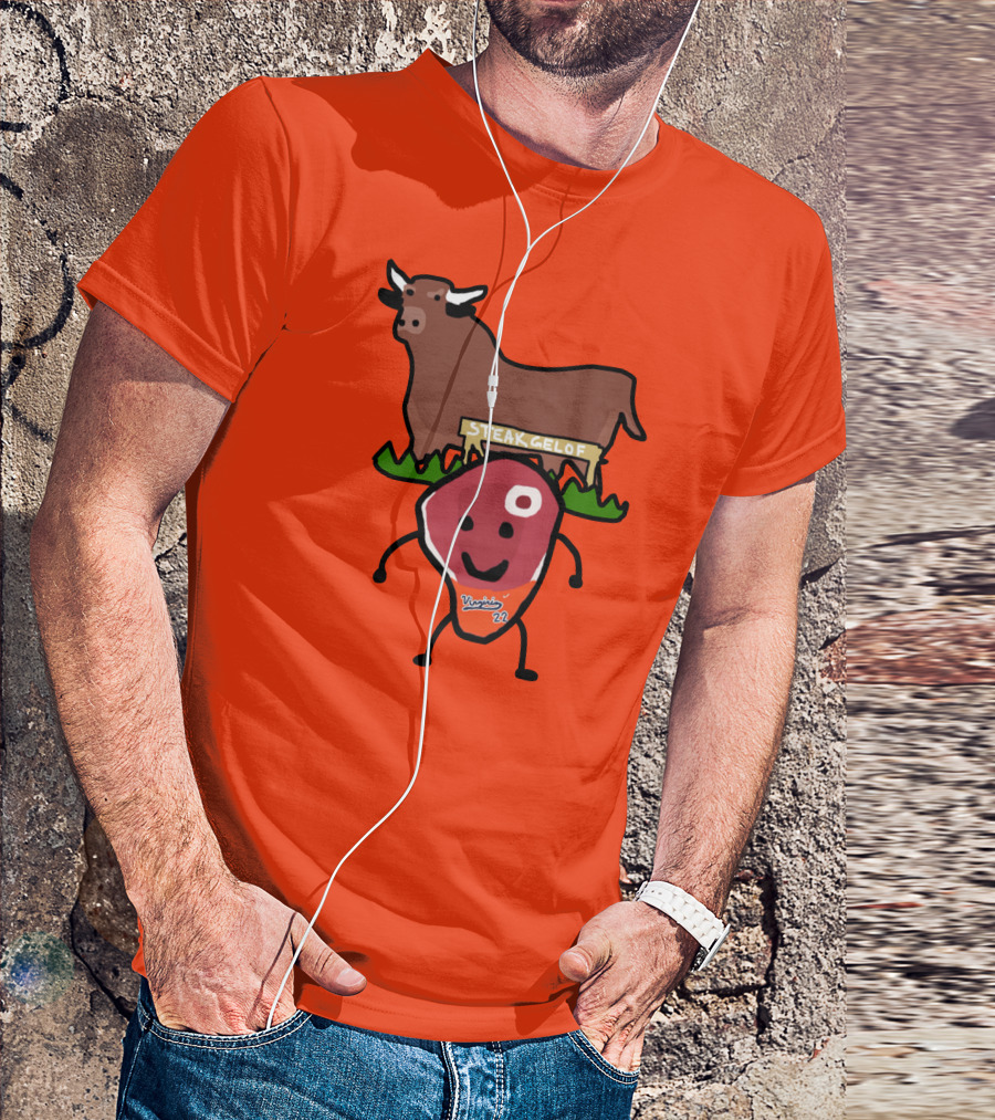 Steak Gelof Virginia 22 Cartoon Bull And Smiling Meat Character On Red T-Shirt