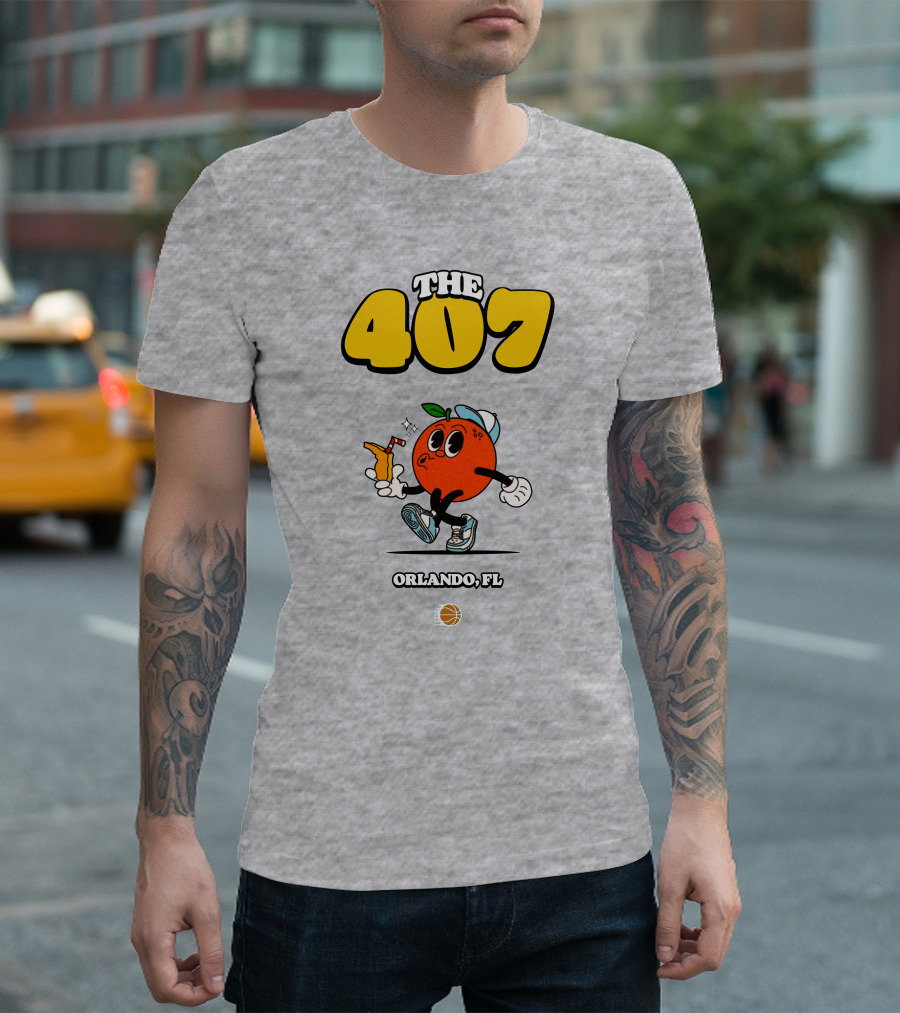 THE 407 Orlando FL Basketball Orange Character T-Shirt