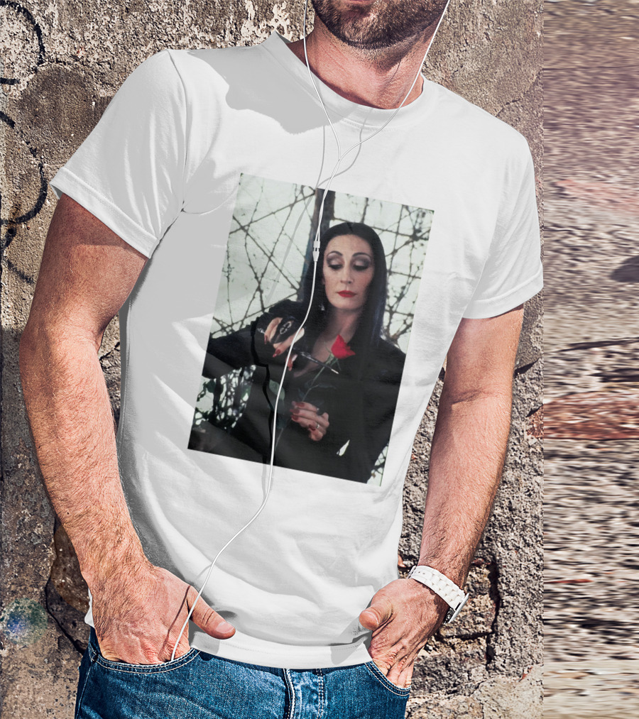 Morticia Addams Anjelica Huston Cutting Rose Scene T-Shirt