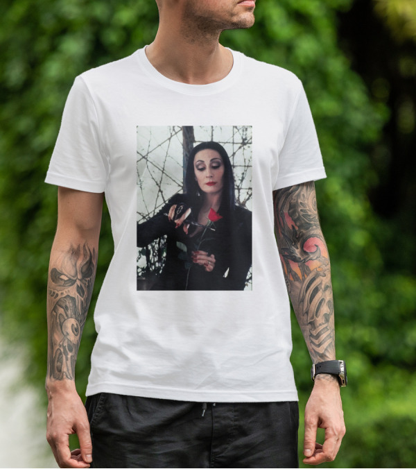 Morticia Addams Anjelica Huston Cutting Rose Scene T-Shirt