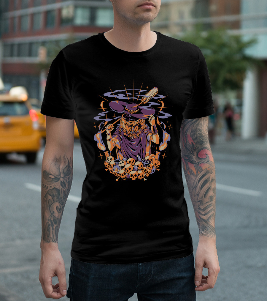 The Stygian Boatman Purple Robe Skull Collection With Feather Hat T-Shirt