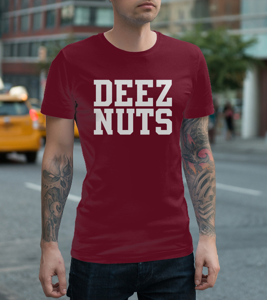 DEEZ NUTS Text Bold White on Dark T-Shirt