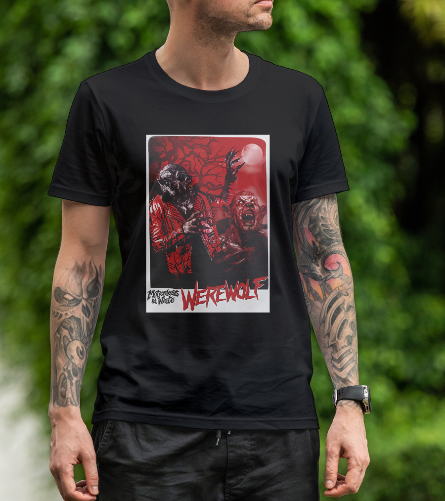 Motionless In White Werewolf Colortest Lurking In The Dark Red Moon Horror Scene T-Shirt
