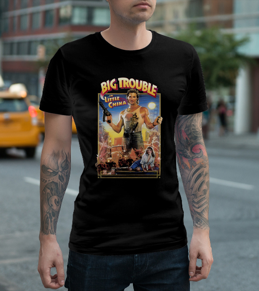 Big Trouble in Little China Movie Poster with Hero and Action Scenes T-Shirt