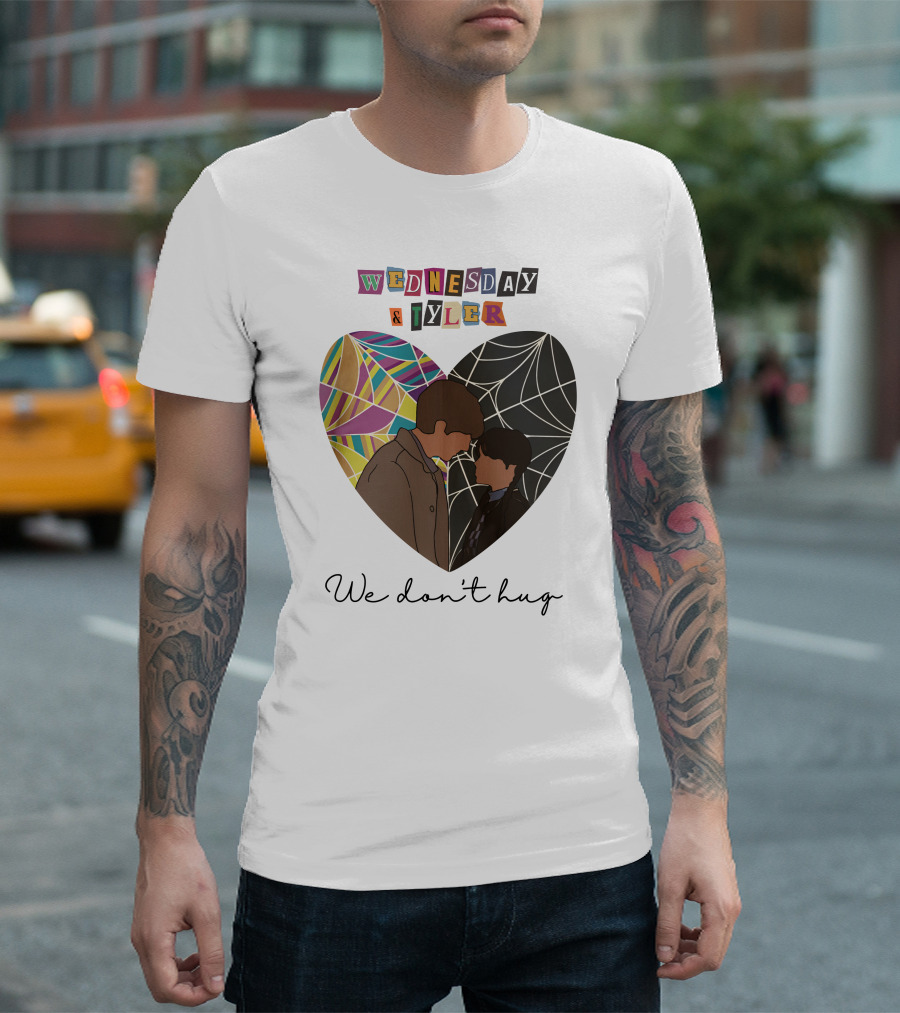 Wednesday and Tyler We Don't Hug Heart T-Shirt