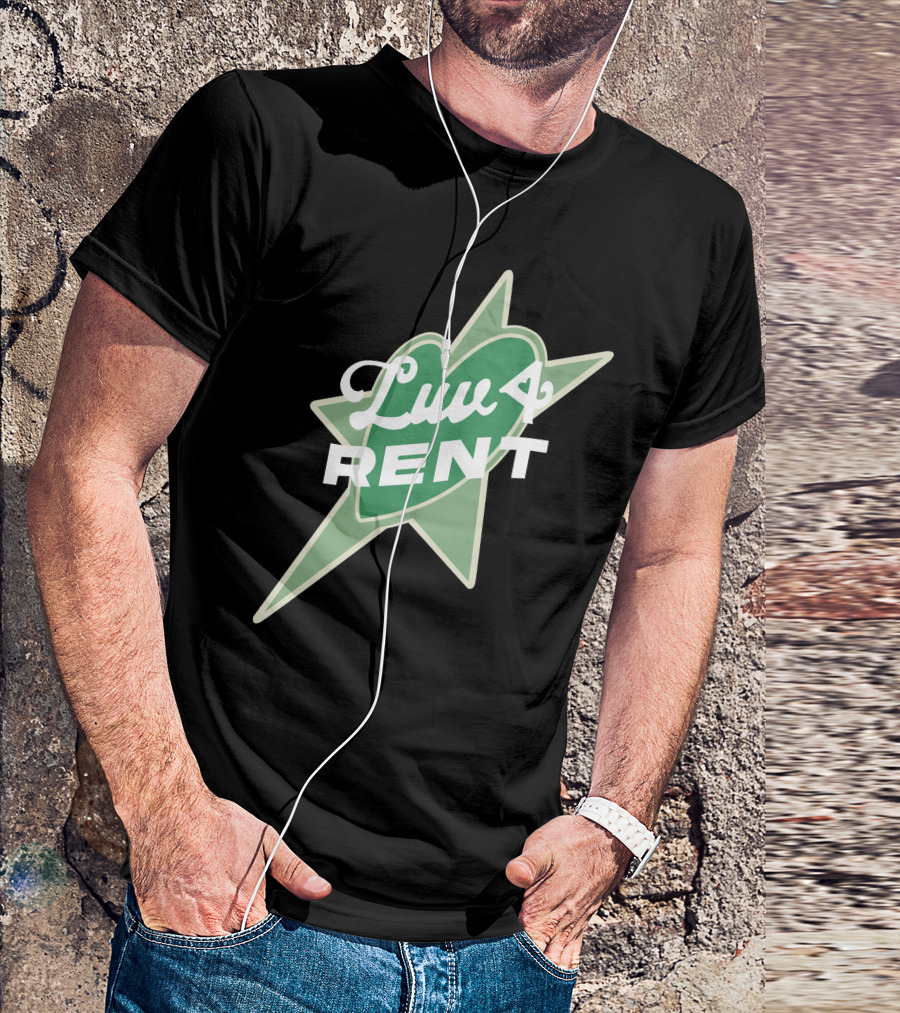 Luv 4 Rent Green Heart With Starburst Background T-Shirt