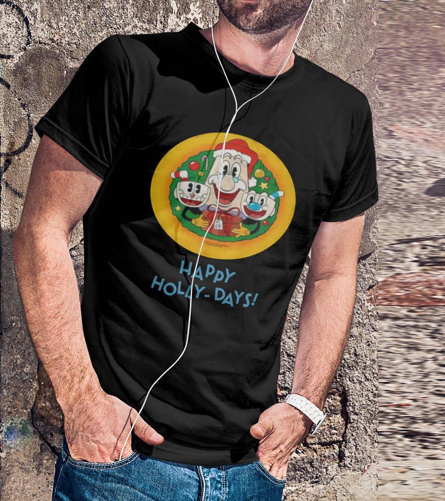 Happy Holly-Days Christmas Santa Cuphead And Mugman T-Shirt