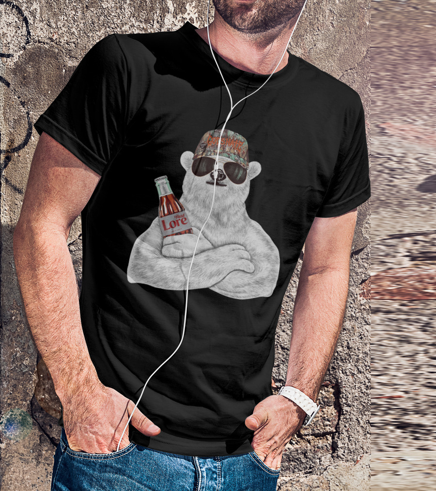 Polar Bear Gods Hate Hard Lore Camo Hat Sunglasses Holding Bottle T-Shirt
