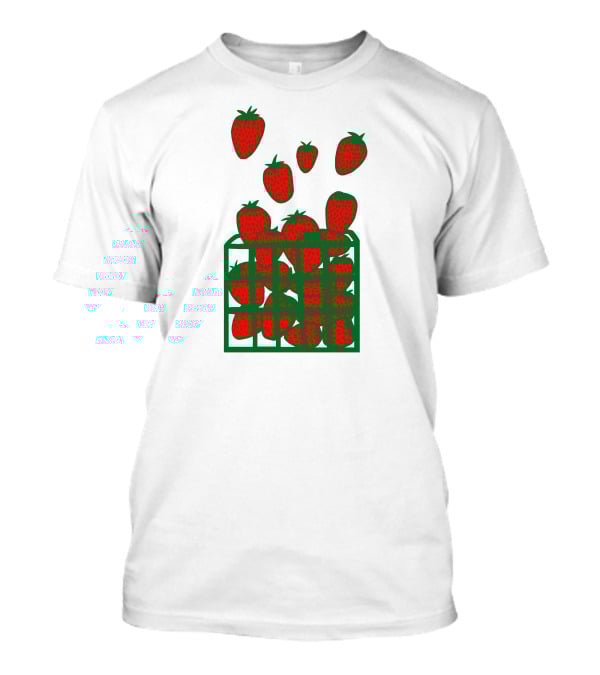 Strawberry Basket With Falling Strawberries Screen Print T-Shirt