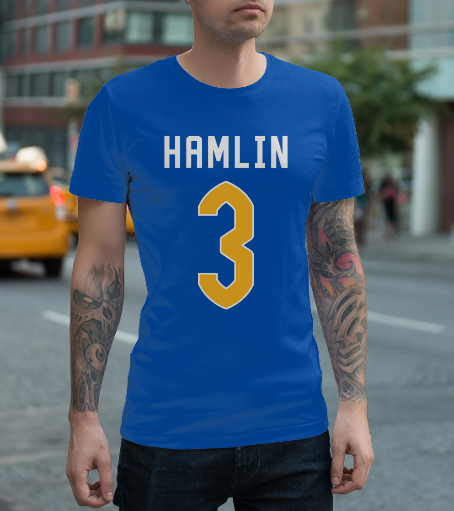 Pitt Football Hamlin 3 Blue Gold Jersey Number T-Shirt