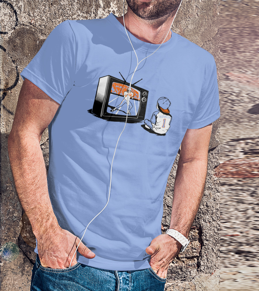Vibz Idols Tagovailoa Football Fan Watching Retro TV T-Shirt