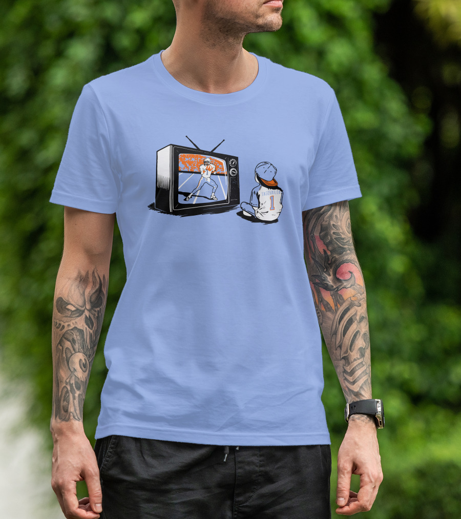 Vibz Idols Tagovailoa Football Fan Watching Retro TV T-Shirt