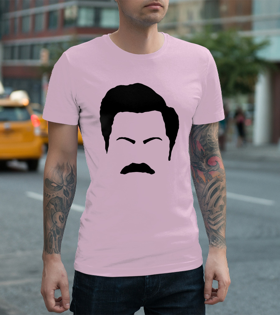 Ron Swanson Mustache Face Silhouette Parks And Recreation T-Shirt
