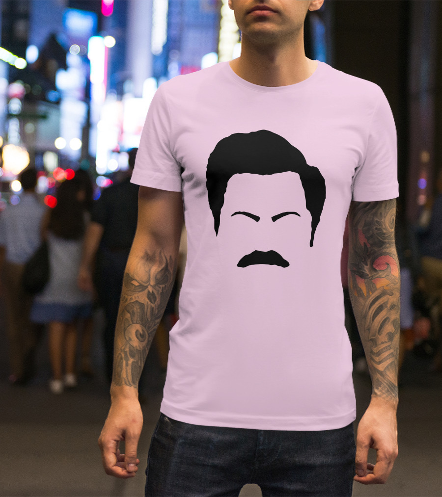 Ron Swanson Mustache Face Silhouette Parks And Recreation T-Shirt