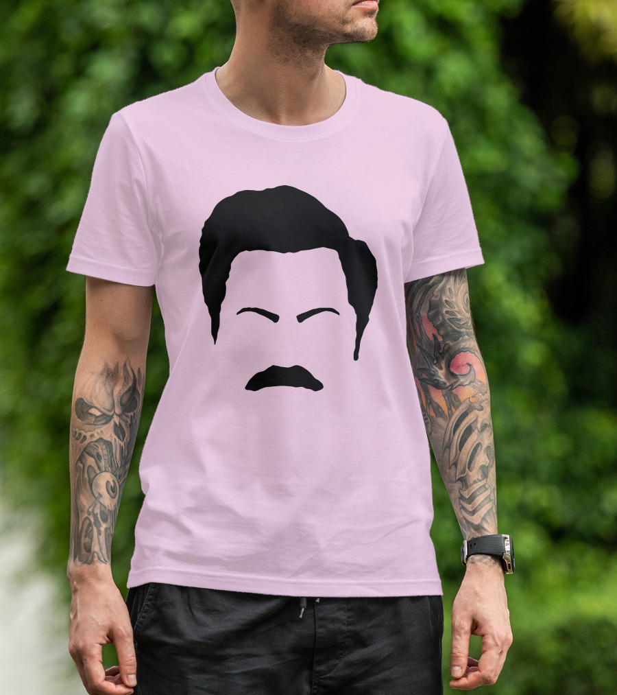 Ron Swanson Mustache Face Silhouette Parks And Recreation T-Shirt