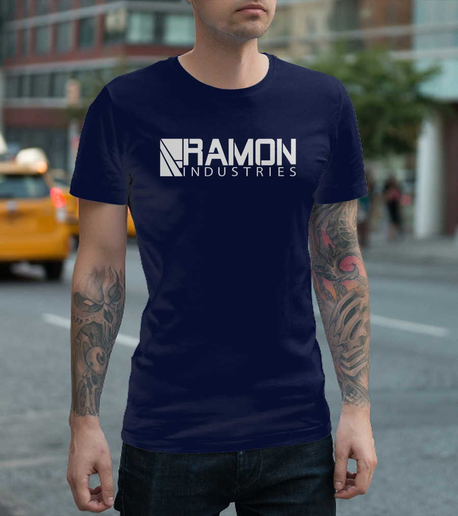 RAMON INDUSTRIES Logo Navy Blue Background T-Shirt
