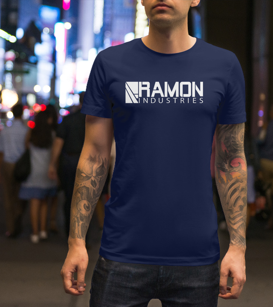 RAMON INDUSTRIES Logo Navy Blue Background T-Shirt