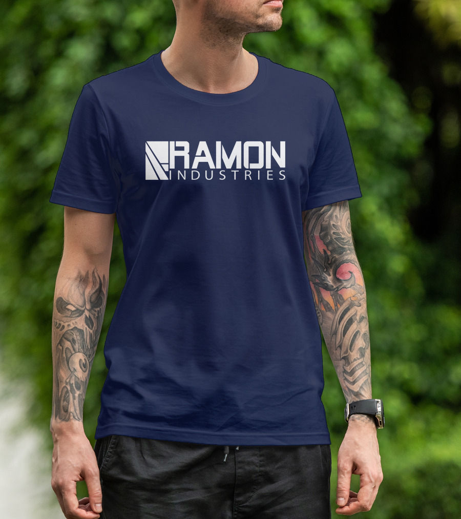RAMON INDUSTRIES Logo Navy Blue Background T-Shirt