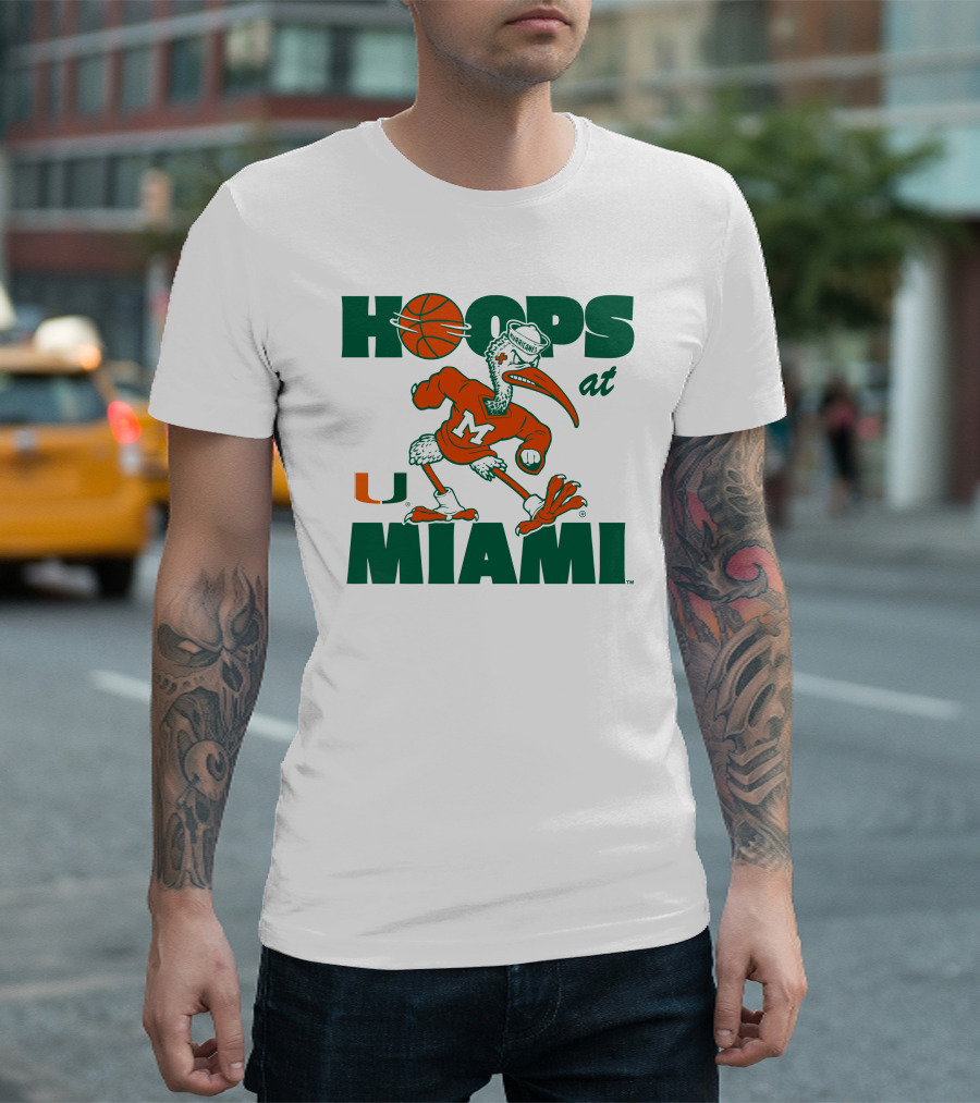 Hoops at Miami Hurricanes Basketball U Miami Bird Mascot T-Shirt