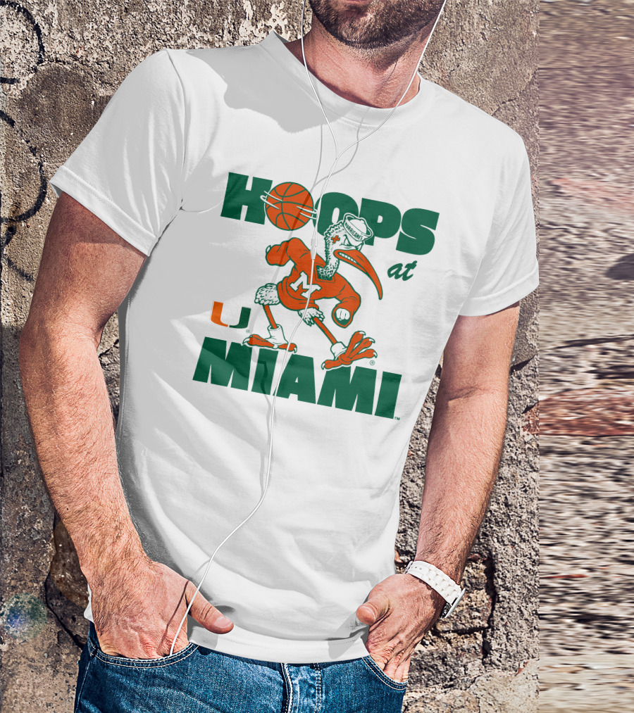 Hoops At Miami Hurricanes Basketball U Miami Bird Mascot T-Shirt