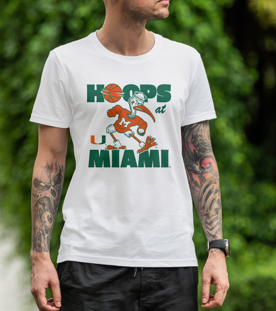 Hoops At Miami Hurricanes Basketball U Miami Bird Mascot T-Shirt