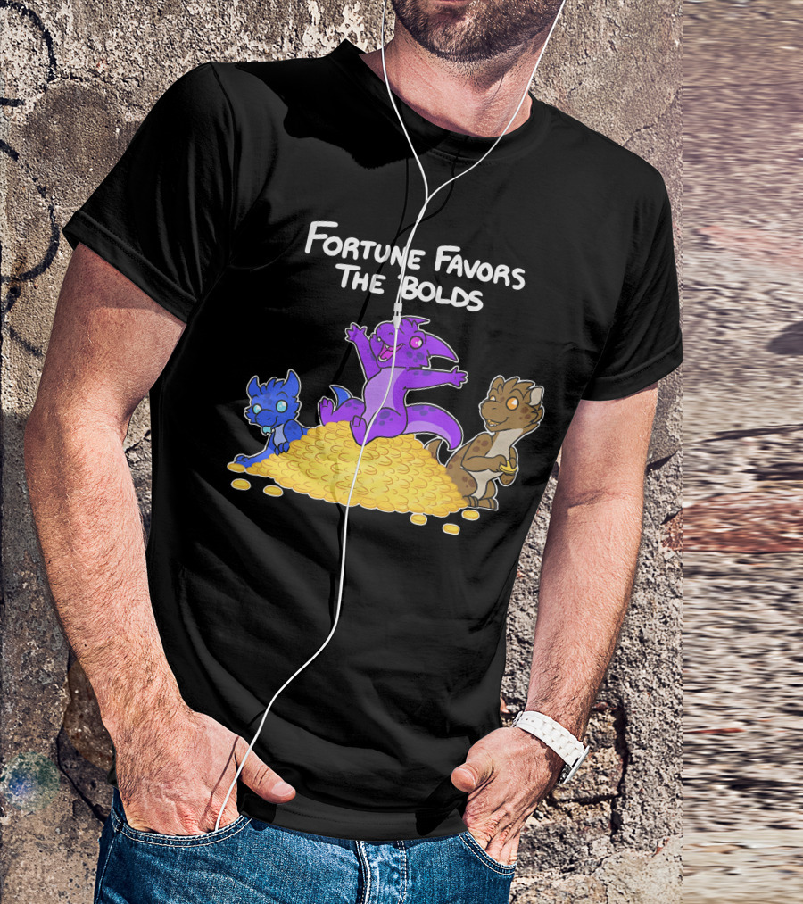 Kobold Fortune Favors The Bold Colorful Cartoon Creatures On Gold Coins T-Shirt
