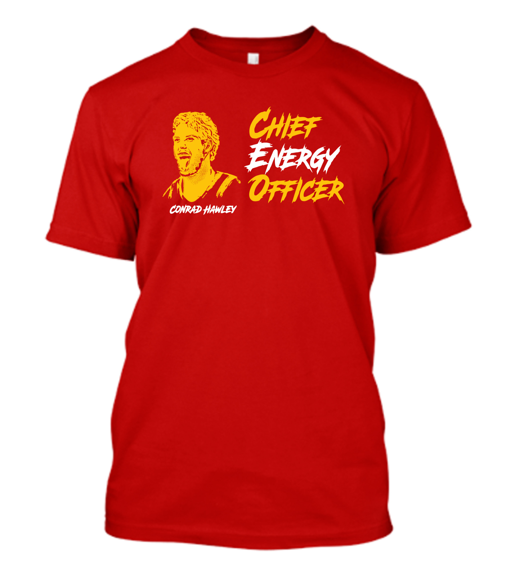 Conrad Hawley Chief Energy Officer Enthusiastic Portrait In Bold Yellow And White Text T-Shirt