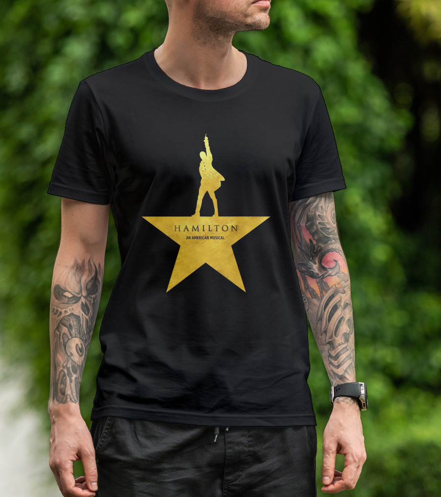 HAMILTON An American Musical Gold Star Icon Logo Standing Figure T-Shirt