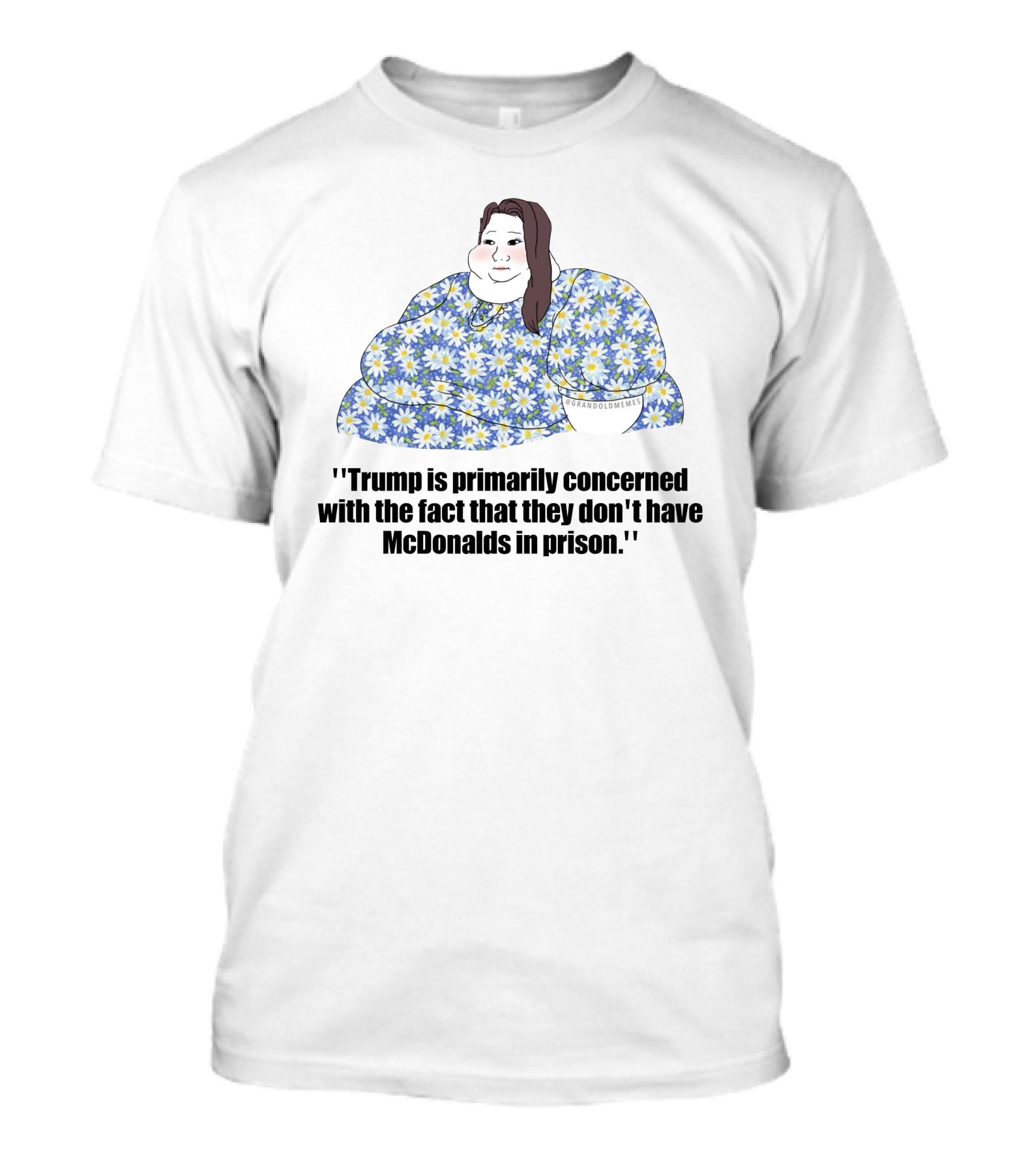 ''Trump Is Primarily Concerned With The Fact That They Don't Have McDonalds In Prison'' Floral Cartoon Character T-Shirt