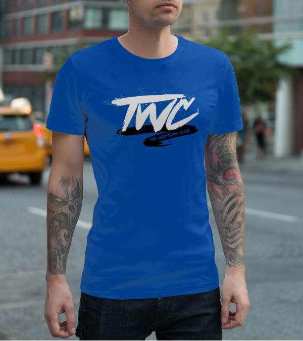 TWC The Wrestling Club Bold Brushstroke Logo On Blue T-Shirt