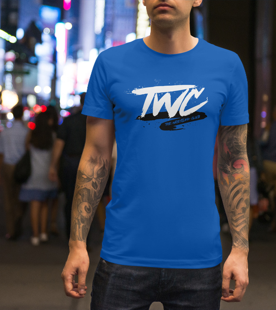 TWC The Wrestling Club Bold Brushstroke Logo On Blue T-Shirt