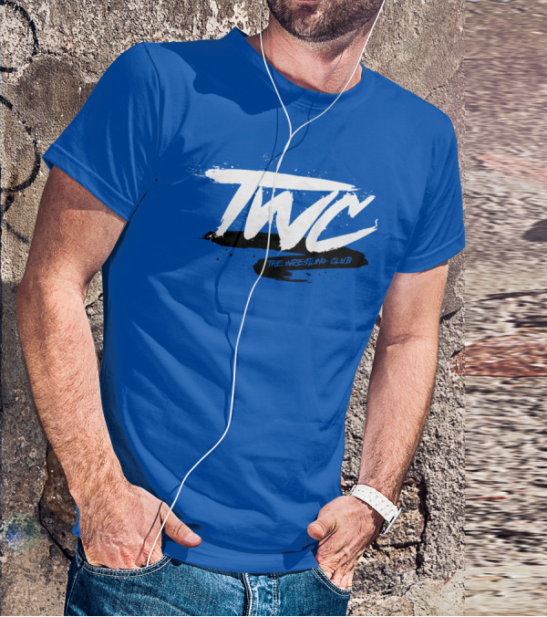 TWC The Wrestling Club Bold Brushstroke Logo On Blue T-Shirt