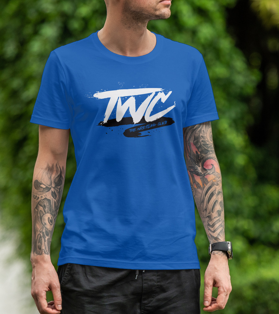 TWC The Wrestling Club Bold Brushstroke Logo On Blue T-Shirt