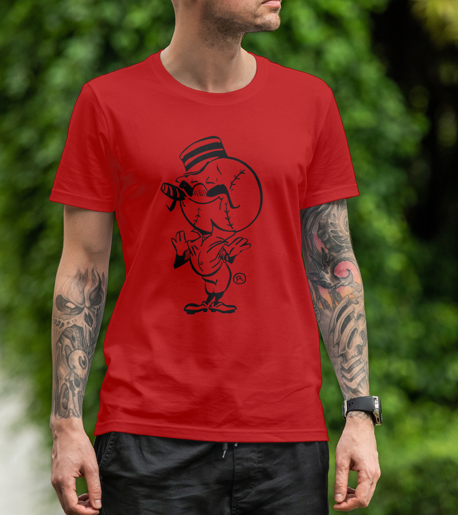 Cigar-Smoking Baseball Head Cartoon With Hat T-Shirt