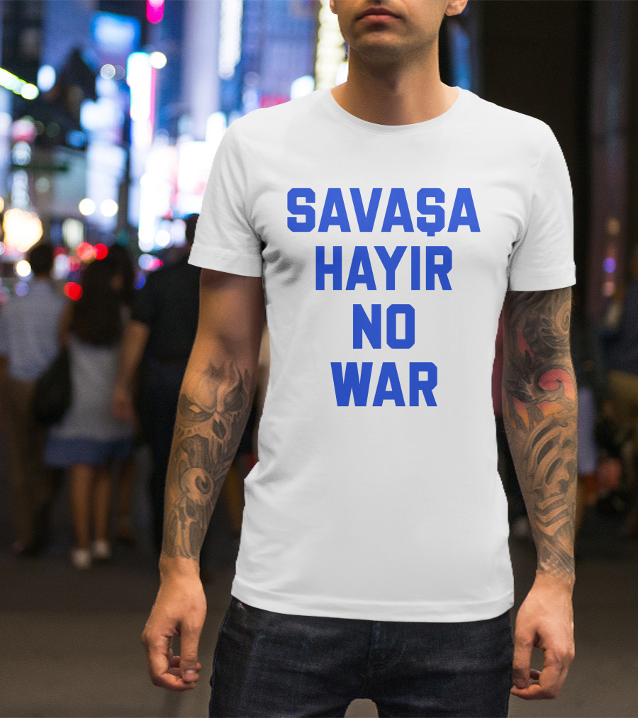 Savaşa Hayır No War Blue Text T-Shirt