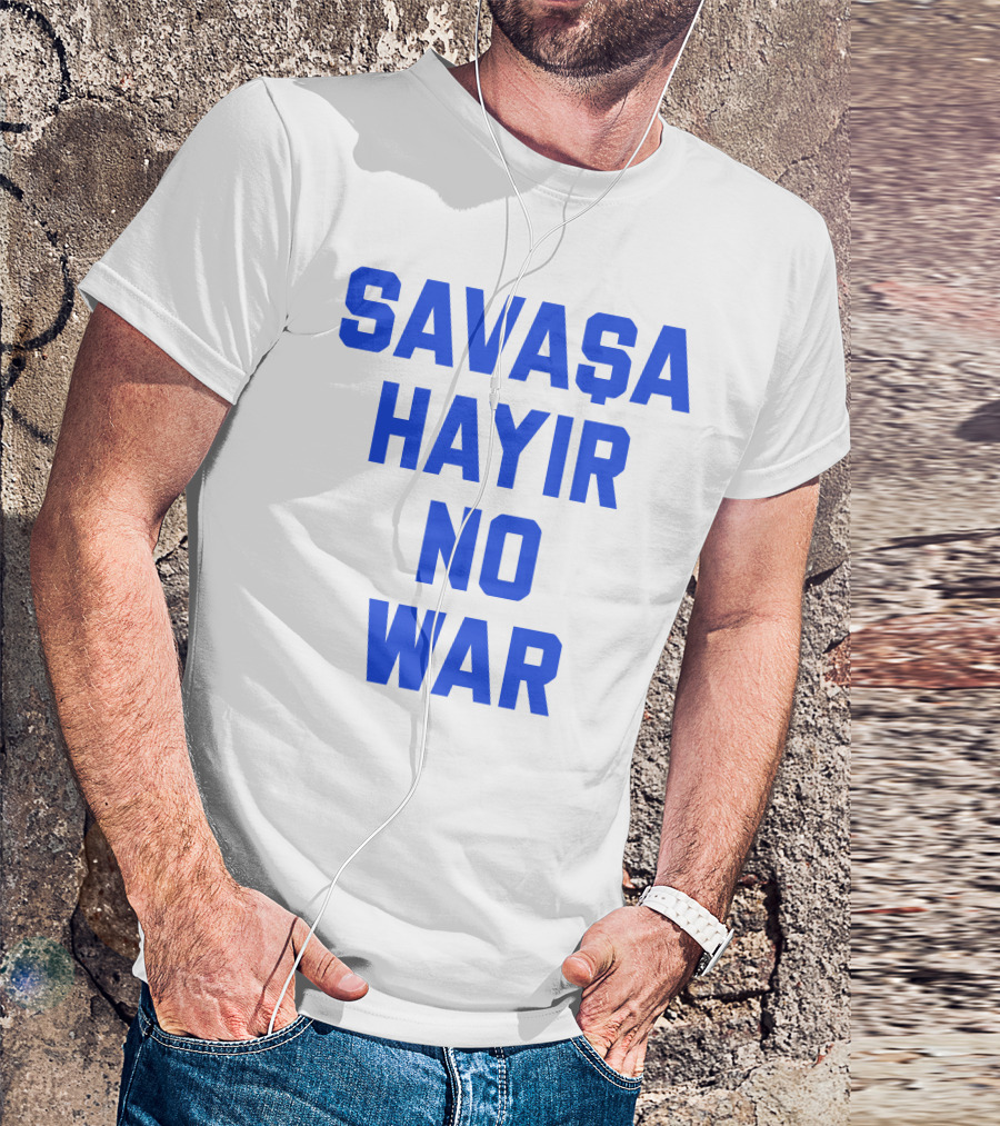 Savaşa Hayır No War Blue Text T-Shirt