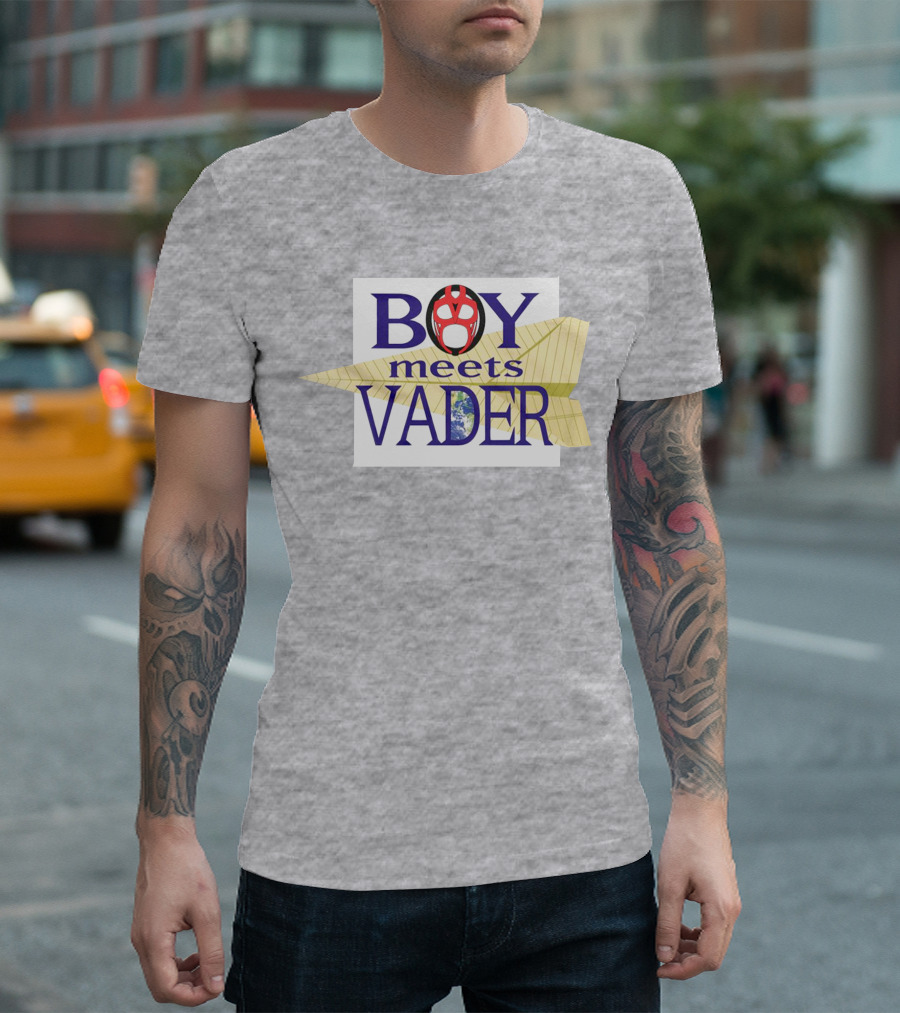 BOY Meets VADER Star Wars Parody Earth Paper Plane T-Shirt