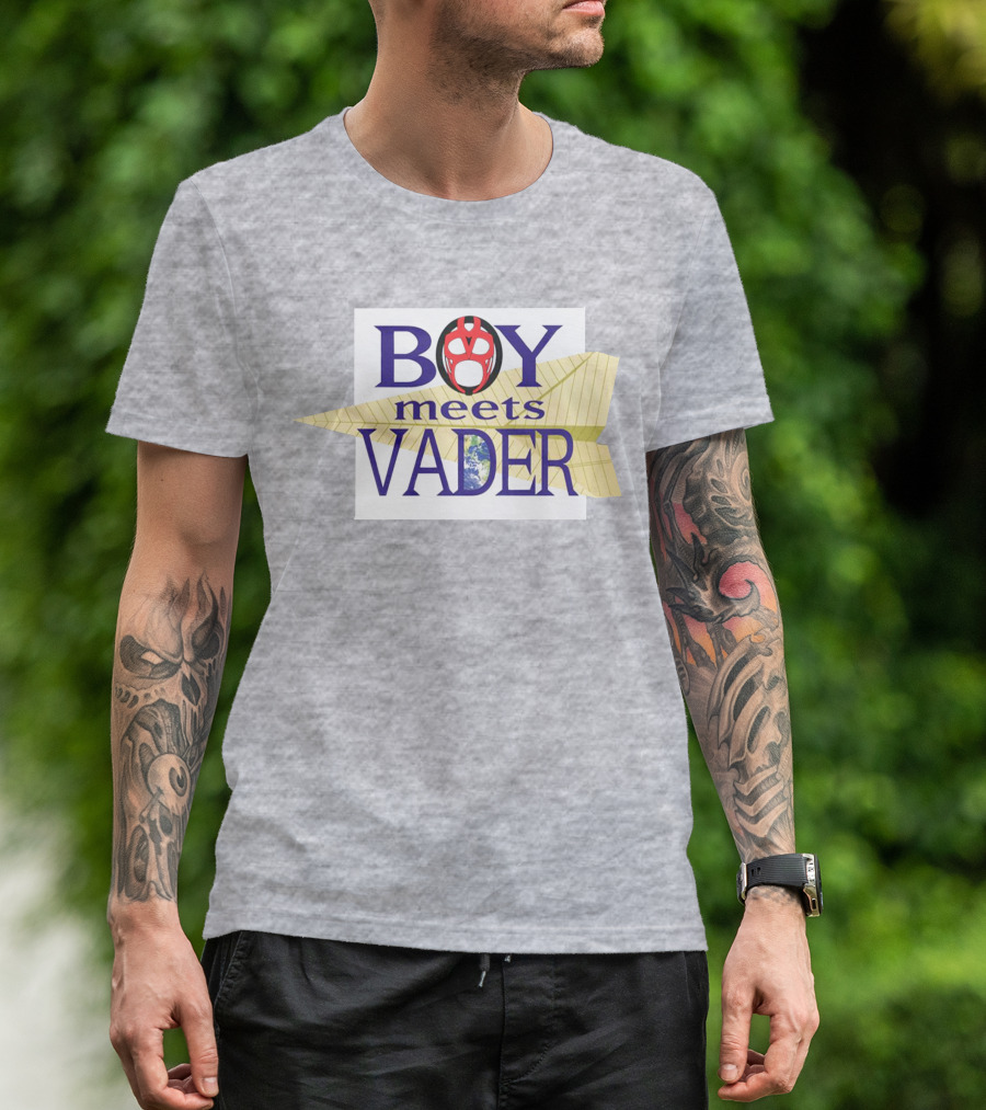 BOY Meets VADER Star Wars Parody Earth Paper Plane T-Shirt