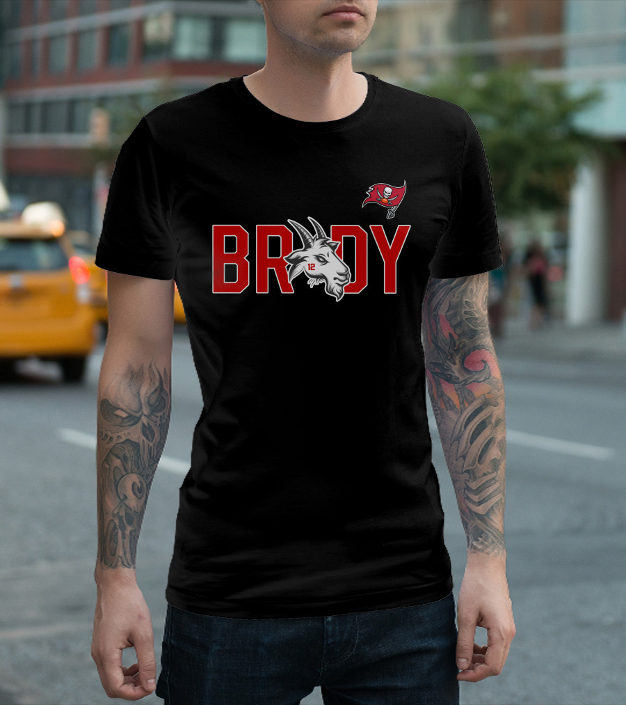 Tom Brady Buccaneers Goat with 12 Jersey and Flag T-Shirt
